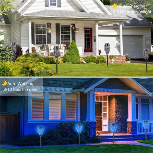 Solar Lights Outdoor, 12 Pack Blue Solar Torch Light with Flickering Flame, 12 - Picture 4 of 7